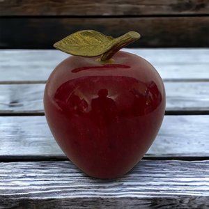 Marble Apple Paperweight With Brass Stem Heavy Teacher Gift Holiday